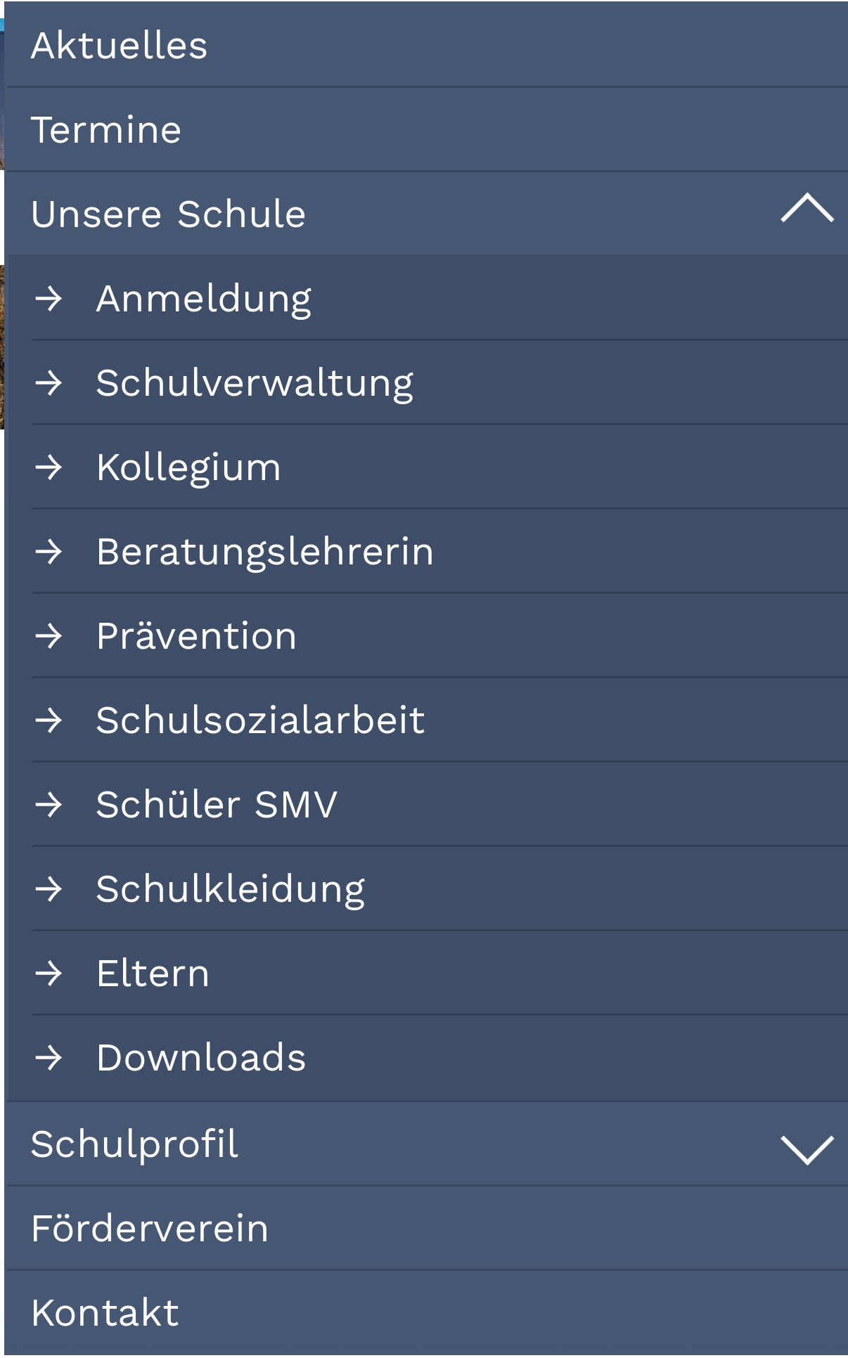 Untermenü auf dem Handy